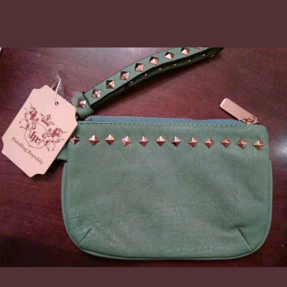 Clutch Teal with Gold Studded Trim and Strap